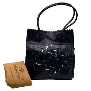 Patricia Nash Black Leather Cutout Tote Bag